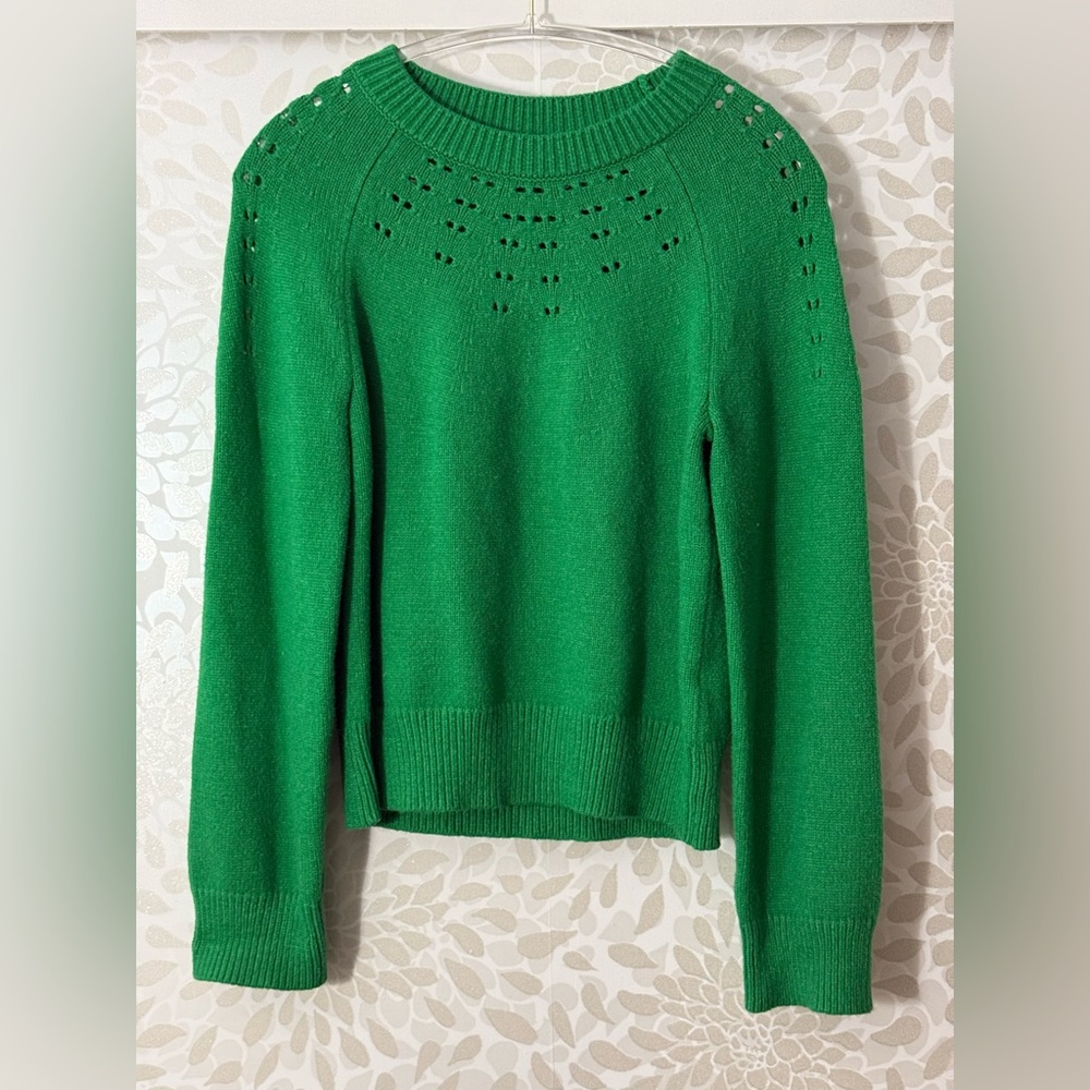 Sugar + L!ps Women’s M Bright Green Pointelle Round Neck Pullover Sweater